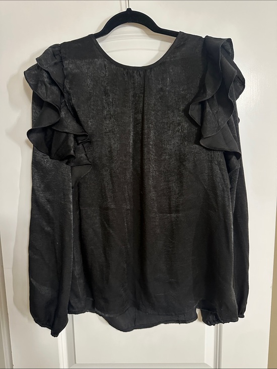 glam Tops - glam Black Ruffle Sleeve Blouse